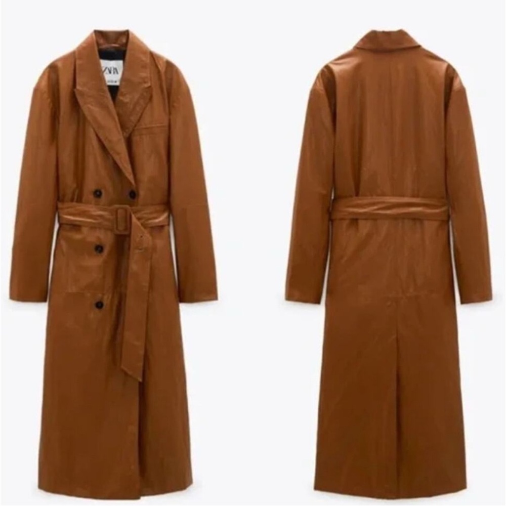 Zara Brown Faux Leather Trench Coat